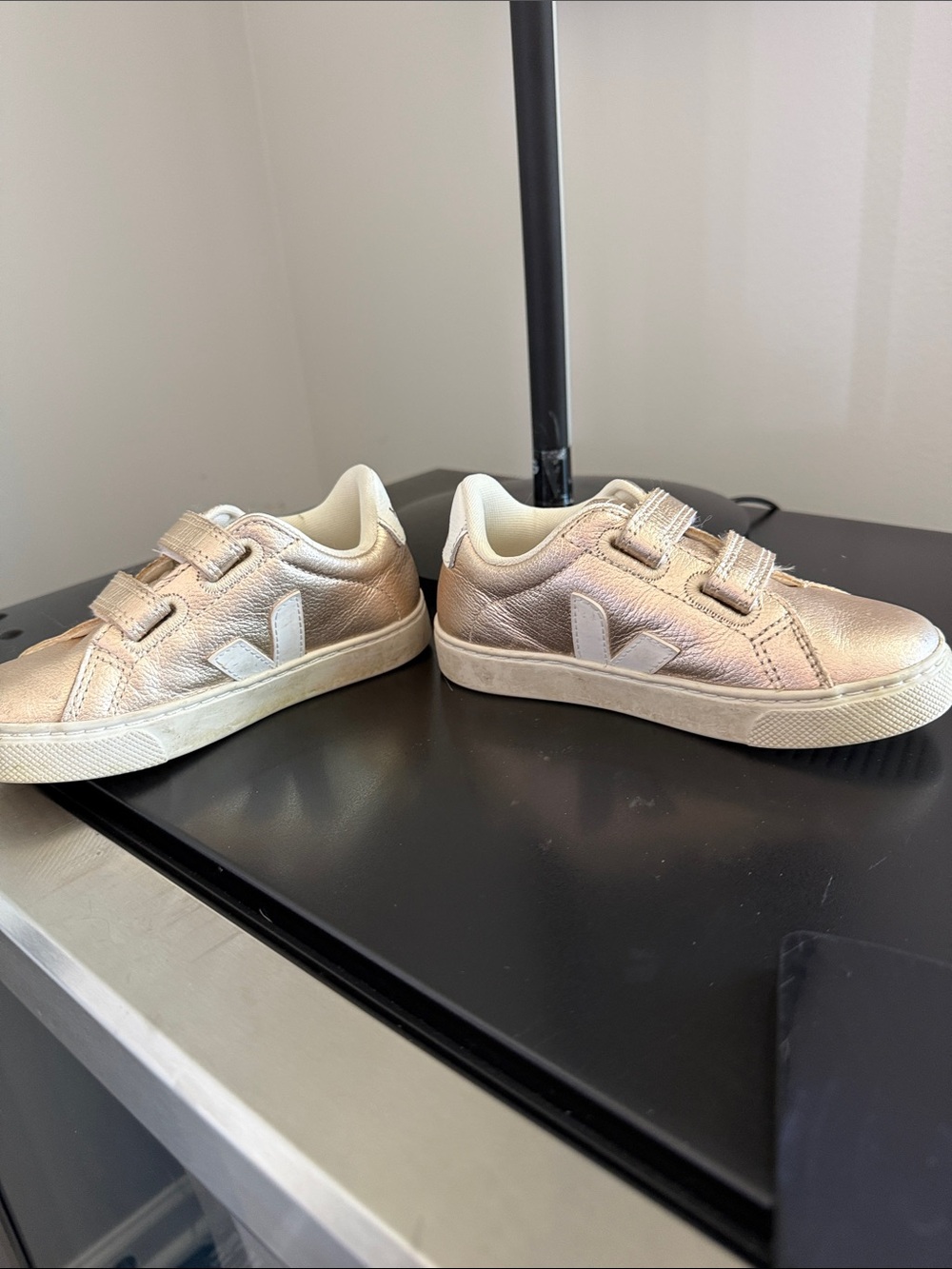 Veja Kids Sneakers in Rose Gold with White V Logo